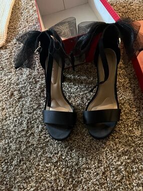 Kelly & Katie Black Ankle-Tie Open-Toe Heels